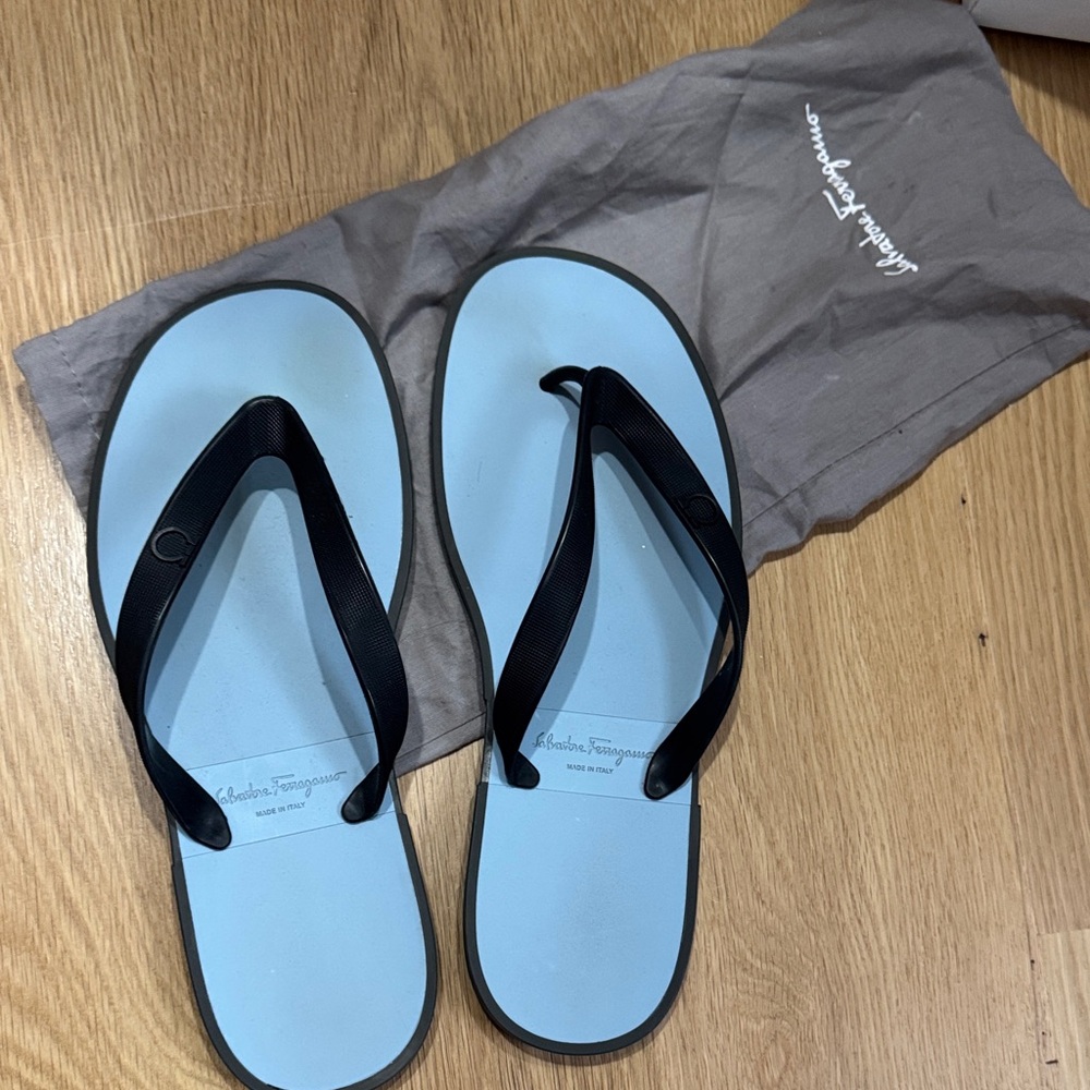 Salvatore Ferragamo Men's Black and Light Blue Sandals